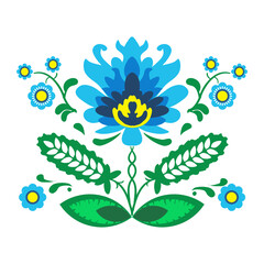 Niebieski kwiat  wzór ludowy - ilustracja wektorowa