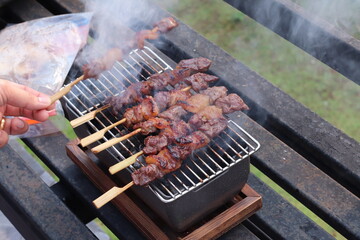 beef barbecue grilled with smoke for picnic.