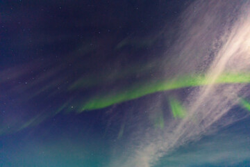 Fototapeta premium Abisko, Aurora Borealis in Lapland. Sweden lights in the sky full of stars. Land of the Sami people. Solar wind colors