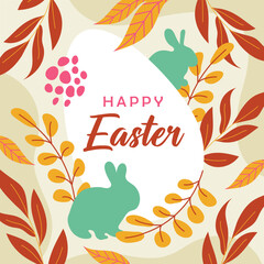 Fototapeta na wymiar Happy Easter banner, poster, greeting card. Modern minimal style. Trendy Easter design with typography, bunnies, flowers, eggs, bunny ears, in pastel colors.