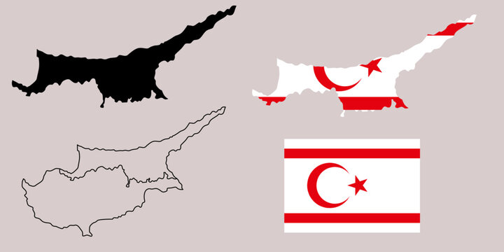 Turkish Republic of Northern Cyprus map flag icon set