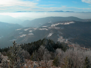 Beautiful winter view from the top of the mountain Bobija on the landscape of Western Serbia