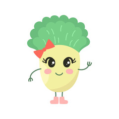 Cute cartoon broccoli on white backgroung.