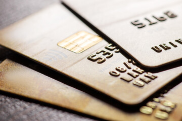Credit card close up shot with selective focus for background.