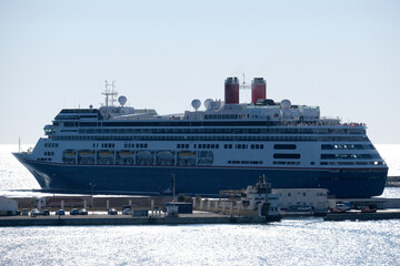 Classic Fred Olsen cruiseship or cruise ship liner Bolette departure sail away from port of...