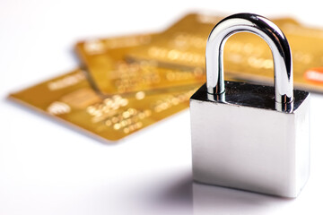Credit card data security concept. Data encryption on credit card