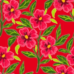 Foto op Aluminium Creative seamless pattern with abstract flowers drawn with wax crayons. Bright colorful floral print.  © Natallia Novik