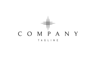 Vector logo on which an abstract image of a sharp cross made up of the intersection of sharp rods.