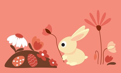 picture of bunny with flower and easter eggs