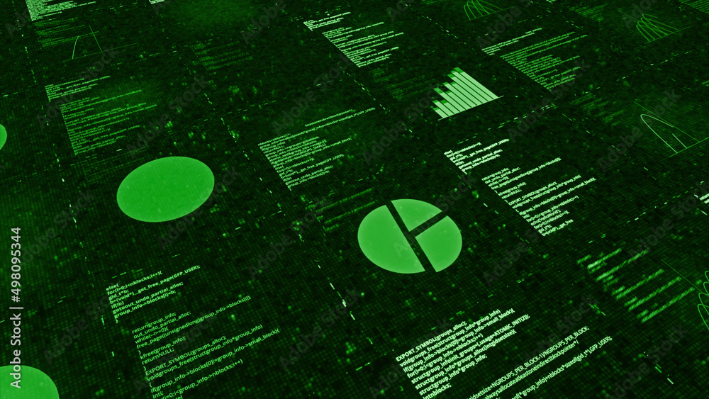 Poster animation of diagrams and texts in table. animation. moving charts with business summaries in virtua