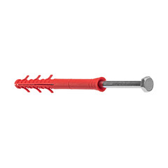 Metal nail, self-tapping screw, screw with a plastic dowel for construction work and repair on a white isolated background.