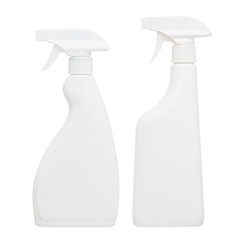 Cosmetic bottles with dispenser or sprayer isolated on white background. Bottle for ketchup, mustard, sauce. Antimicrobial liquid gel. Hand hygiene. Liquid soap. Cleaning agent.