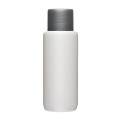 Cosmetic bottles with lid isolated on white background. Bottle with hand sanitizer. Antimicrobial liquid gel. Hand hygiene. Shampoo bottle. Medicine bottle. Liquid soap.