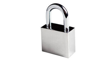 Locked silver padlock on a white background.
