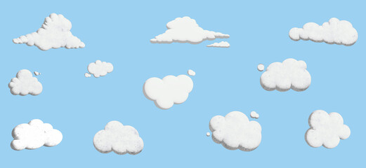 Fototapeta premium set of 3D clouds of various shapes on blue background. 3D rendering. suitable for the needs of design elements.