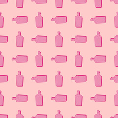 Liquor bottles seamless pattern. Line art style. Outline image. Color repeat template. Party drinks concept. Illustration on background. Flat design style for any purposes