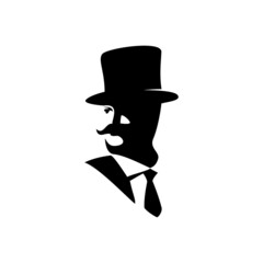 gentleman logo template. man with hat silhouette. male sign and symbol vector illustration