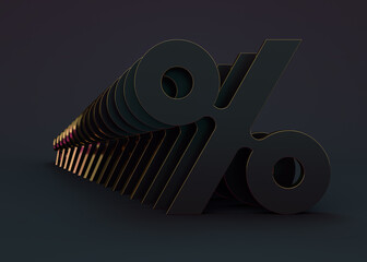 Seasonal sales background with black percent discount pattern. 3D