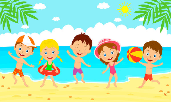 kids jumping on the summer background