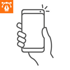 Selfie line icon, outline style icon for web site or mobile app, hand and phone, smartphone vector icon, simple vector illustration, vector graphics with editable strokes.