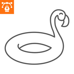 Swimming ring flamingo line icon, outline style icon for web site or mobile app, lifebuoy and flamingo float , swim ring vector icon, simple vector illustration, vector graphics with editable strokes.