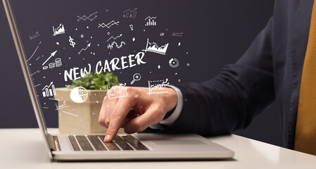 Businessman working on laptop, business concept