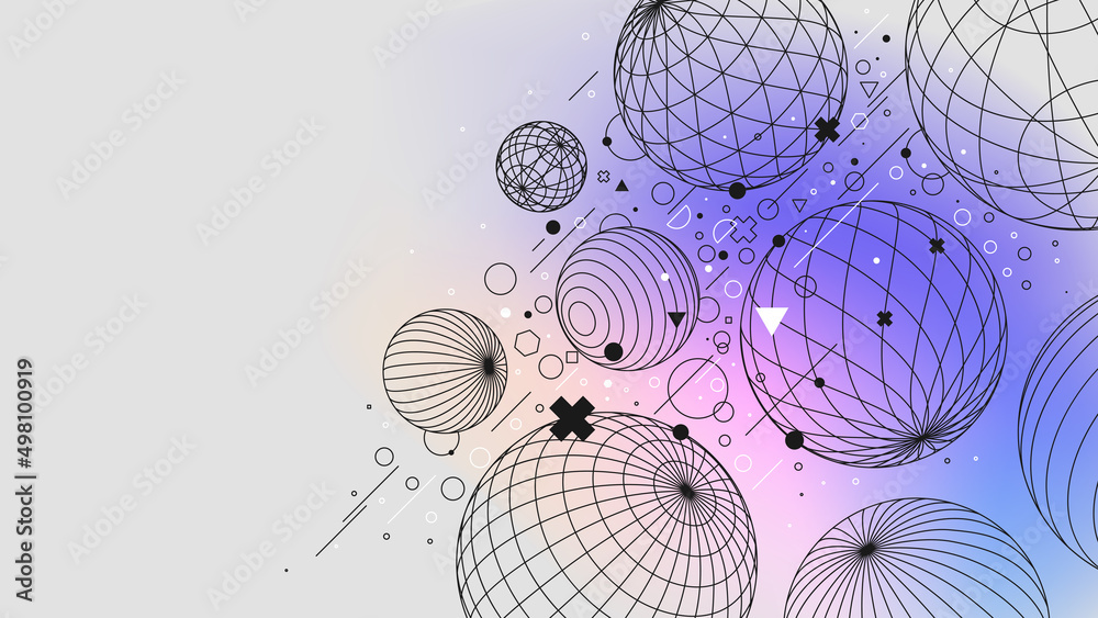 Aufkleber structure of circles and spheres retrofuturistic abstract gradient background, vector posters with s