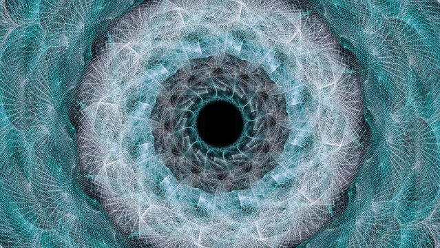 Animated generative video of mandala style pattern appears, rotates, then fades to black