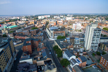 Obraz premium aerial view of Kingston upon Hull city centre, George Street, Jameson Street 