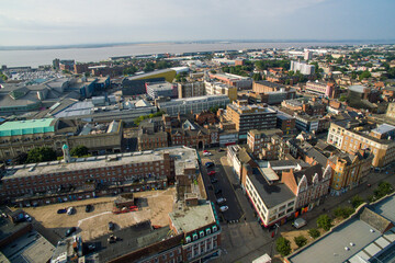 Fototapeta na wymiar aerial view of Kingston upon Hull city centre, George Street, Jameson Street 