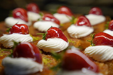 Strawberry Desserts in the Dessert Section of the Patisserie