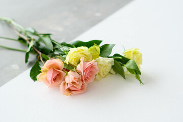 bouquet of flowers, pink and yellow roses
