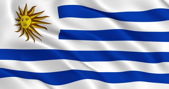 Flag of Uruguay Smooth wavy animation. The national flag of the Oriental Republic of Uruguay flutters in the wind. Loop animation, realistic 3D render, 60 fps. Beautifully slows down 2 times at 30 fps