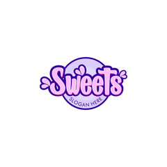 Pink and lilac sweet, candy store logo design vector.
