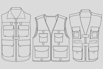 Set of chest vest bag outline drawing vector, chest vest bag in a sketch style, trainers template outline, vector Illustration.

