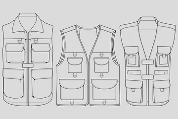 Foto op Canvas Set of chest vest bag outline drawing vector, chest vest bag in a sketch style, trainers template outline, vector Illustration.  © asiah
