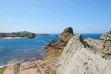 Various rock formations on cliffs in northern Spain