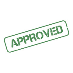 'Approved' stamp vector label. Green text on white background.