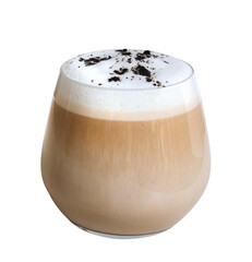 Coffee latte cappuccino with milk foam in a glass isolated on white background, clipping path included