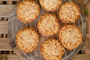 Honey oatmeal chip cookies. Top view. Milk.
