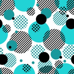 Seamless vector pattern background with circles, stripes, dots. Abstract background with round radial elements. Green color - 498105154