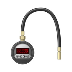 Digital pressure gauge with flexible hose isolated on white background. Device for measuring pressure. Vector illustration.