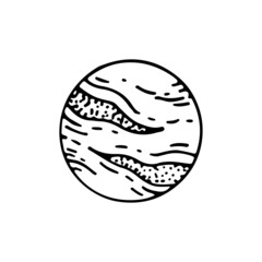 Planet line art. Heavenly body. Cosmic matter of the galaxy. Star of the universe. Astronomy. Hand drawn vector doodle illustration. Simple outline element.