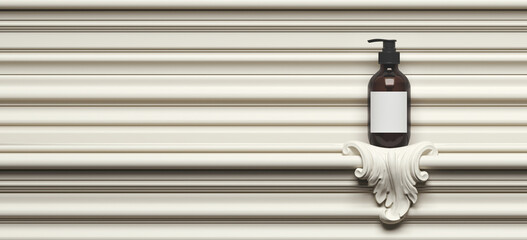 Minimal abstract background for product presentation. Molding stage on cornice pattern background. 3d render illustration. Clipping path of each element included. © 3DJustincase