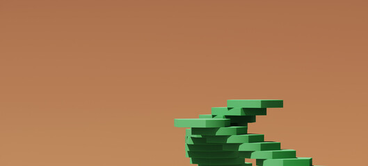 Fototapeta premium Minimal abstract background for product presentation. Green spiral stair podium on brown background. 3d render illustration. Clipping path of each element included.