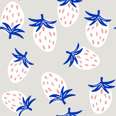 Seamless summer pattern with minimalistic strawberry. Modern fruit background. Vector illustration