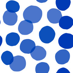 Seamless pattern with ink hand drawn blue circles. Abstract polka dots geometric  texture. Vector Illustration
