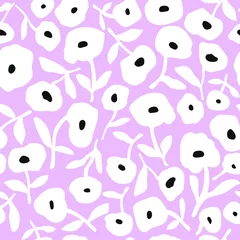 Printed kitchen splashbacks Floral Prints Seamless pattern with abstract minimal white flowers. Floral spring and summer lilac background. Perfect for fabric design, wallpaper, apparel. Vector illustration