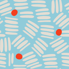 Seamless geometric pattern with abstract hand drawn brush strokes. Pale blue artistic background. Perfect for fabric design, wallpaper, apparel. Vector illustration