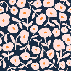 Seamless pattern with abstract minimal peach flowers. Floral spring and summer background. Perfect for fabric design, wallpaper, apparel. Vector illustration